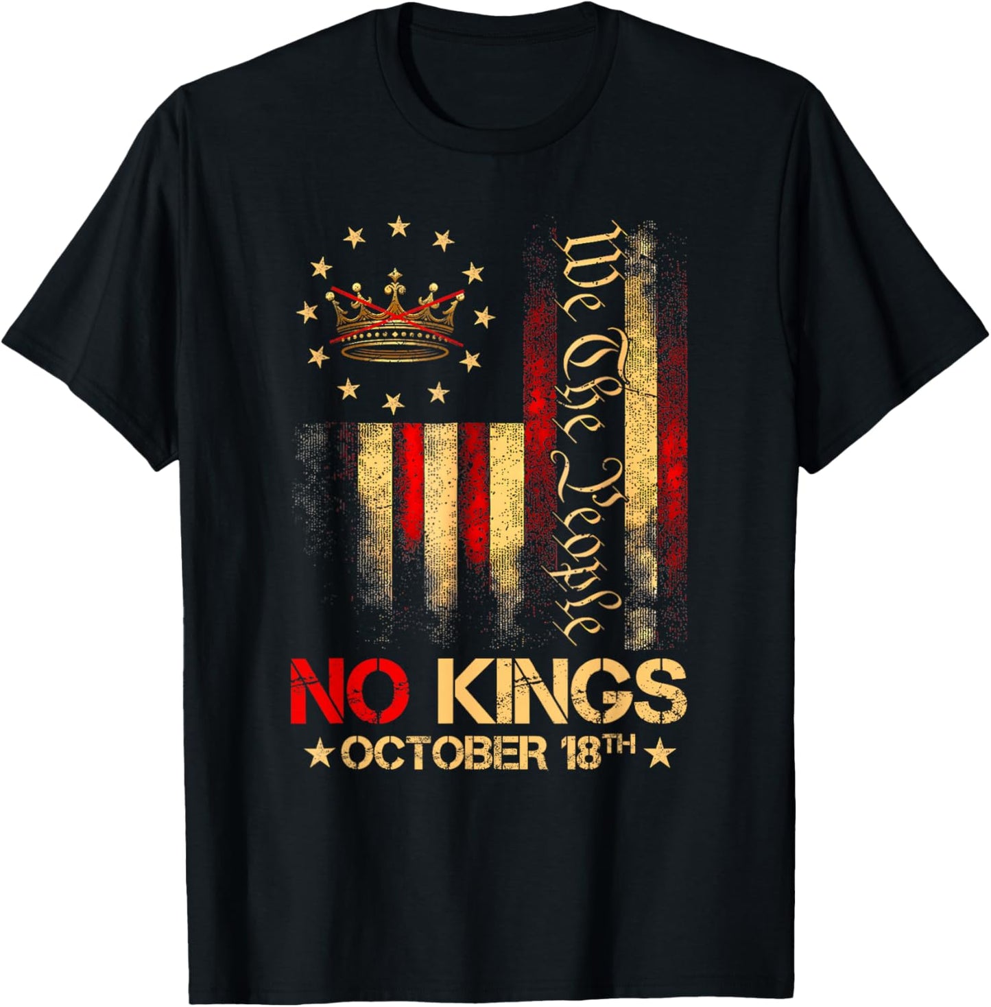 No Kings Shirt Vintage America Flag 1776 October 18 T-Shirt - T-Shirt | Black