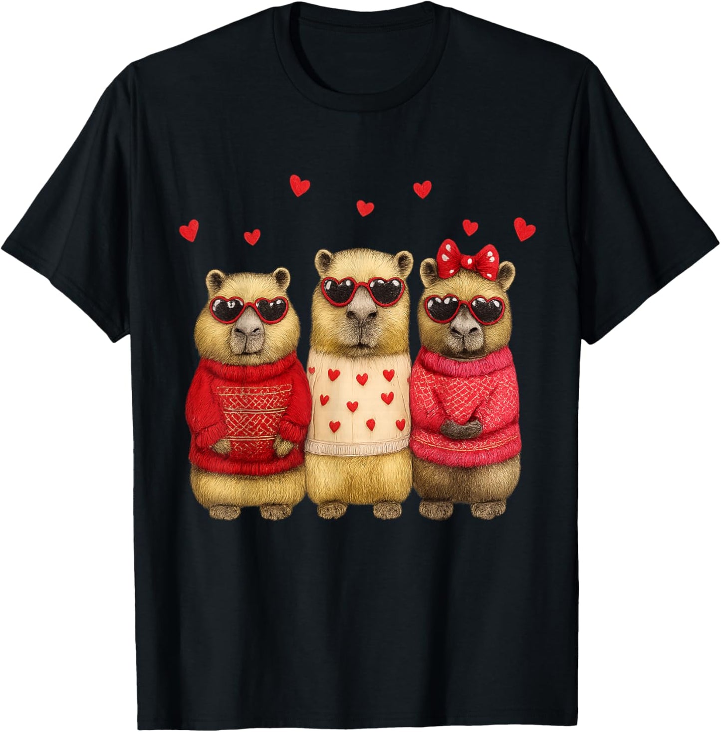 Valentine Day Lovely Capybara Love Heart Animal Girls T-Shirt - T-Shirt | Black
