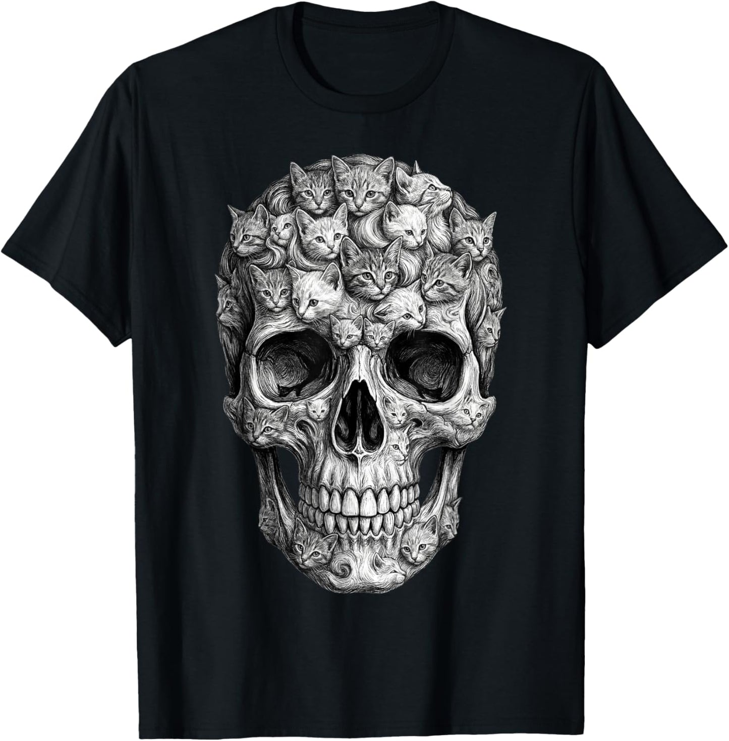Skull But It's Cats Kitty Skeleton Halloween Cat Skull T-Shirt - T-Shirt | Black