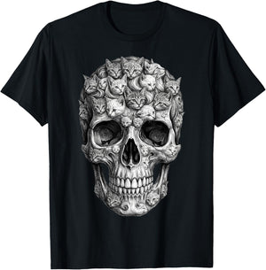 Skull But It's Cats Kitty Skeleton Halloween Cat Skull T-Shirt - T-Shirt | Black