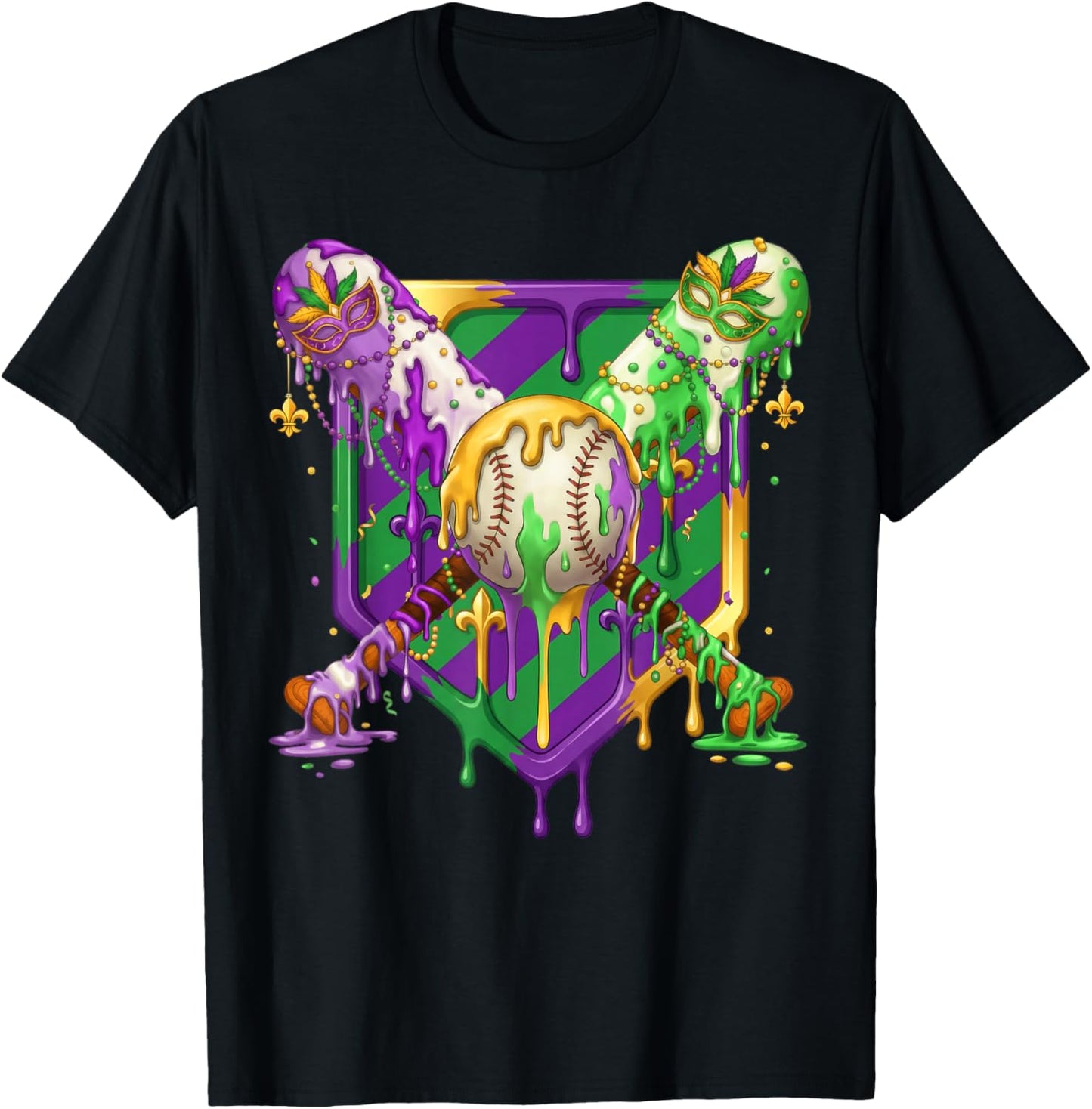 Mardi Gras Ice Cream Drip Baseball Sports Women Kids T-Shirt - T-Shirt | Black