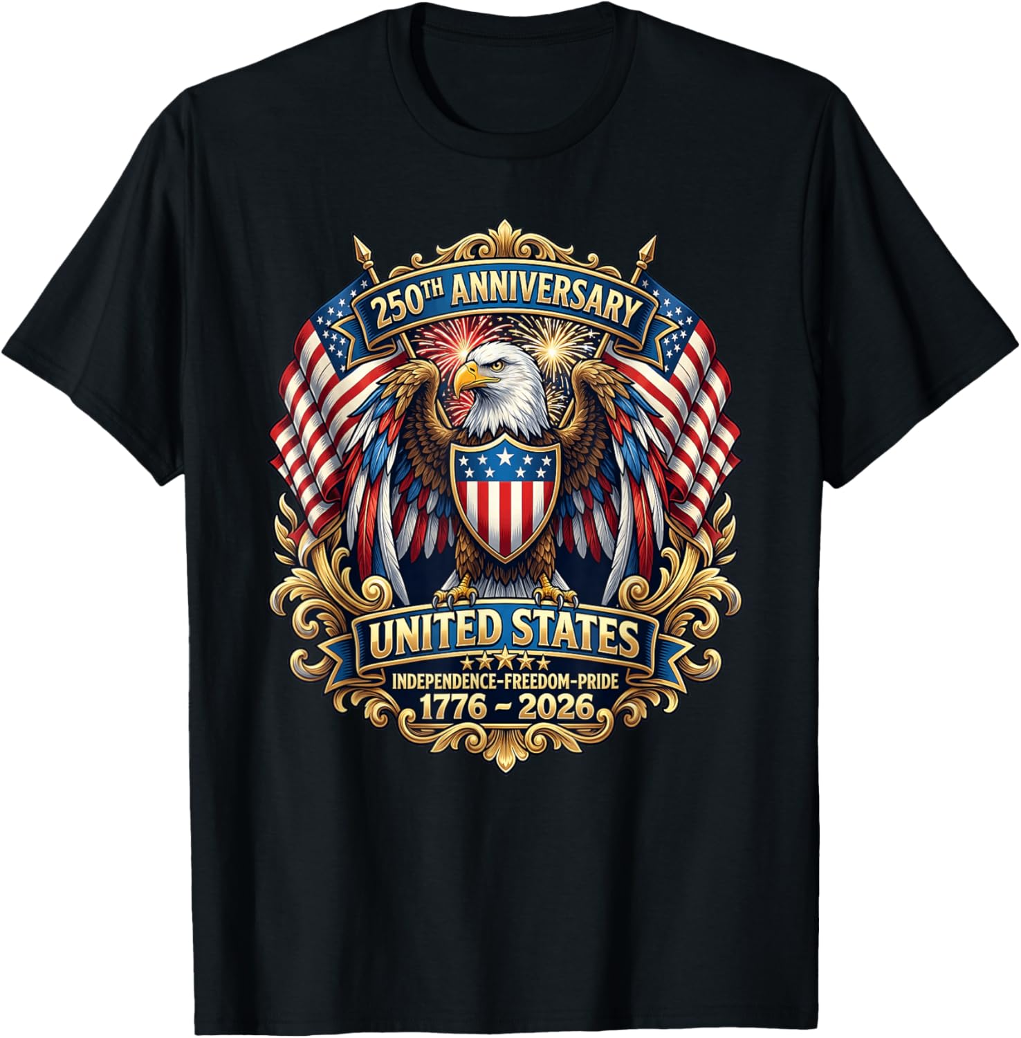 250 Anniversary USA Patriotic Eagle 250th 4th of July 2026 T-Shirt - T-Shirt | Black