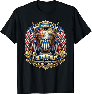 250 Anniversary USA Patriotic Eagle 250th 4th of July 2026 T-Shirt - T-Shirt | Black