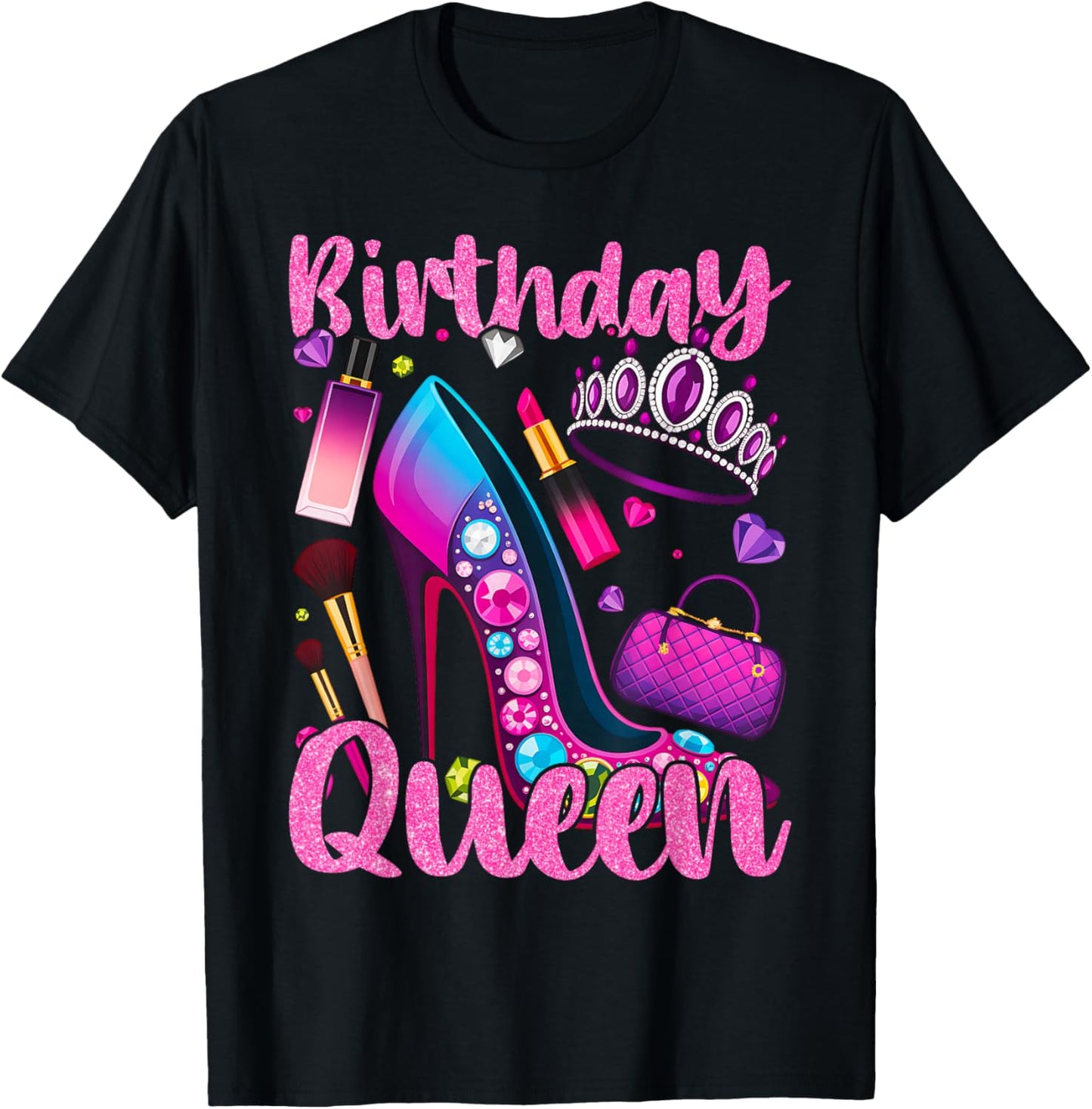 Birthday Queen Crown Graphic Vibes T-Shirt - T-Shirt | Black