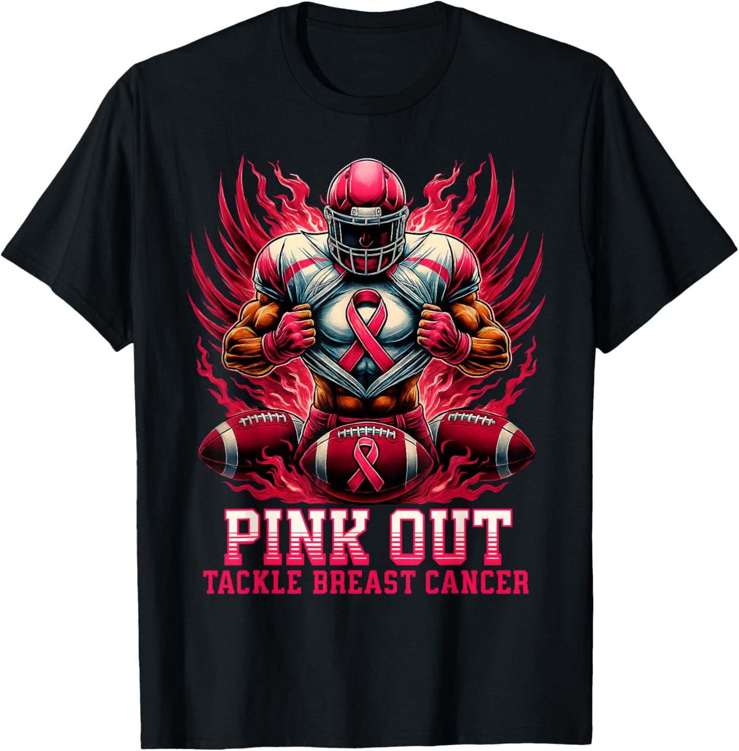 Pink Out Tackle Breast Cancer Awareness American Football T-Shirt - T-Shirt | Black