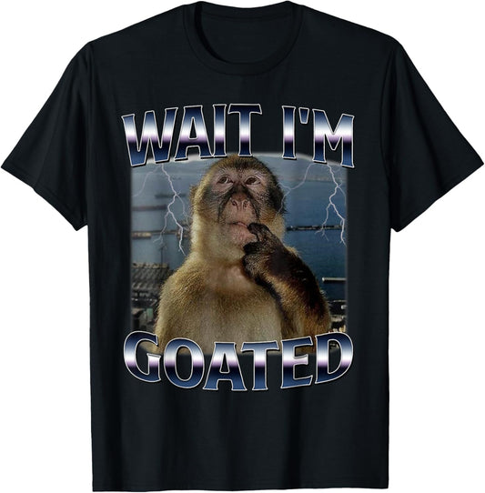 Funny Vintage Humor Wait I'm Goated Thinking Monkey Meme T-Shirt - T-Shirt | Black