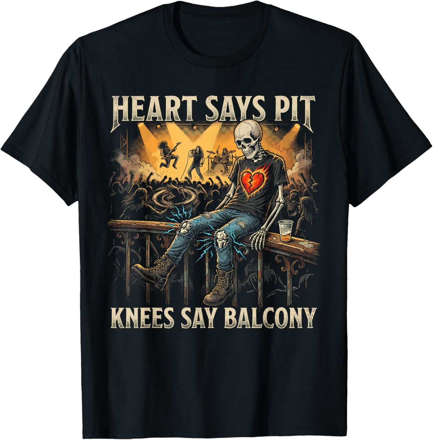 Heavy Metal Gifts Punk Rock Heart Says Pit Knees Say Balcony T-Shirt - T-Shirt | Black