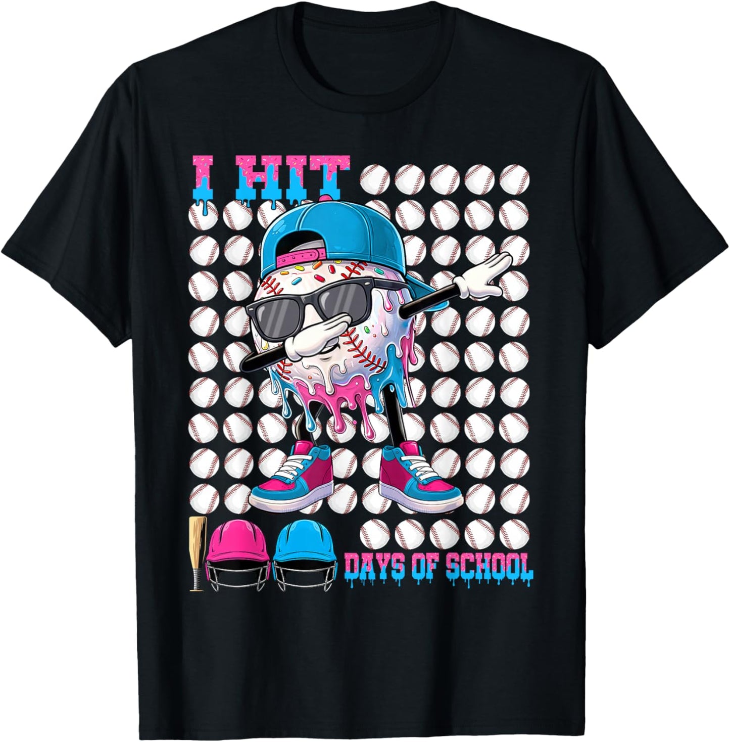 100 Days of School Baseball Drip Boys Kids 100th Day School T-Shirt - T-Shirt | Black