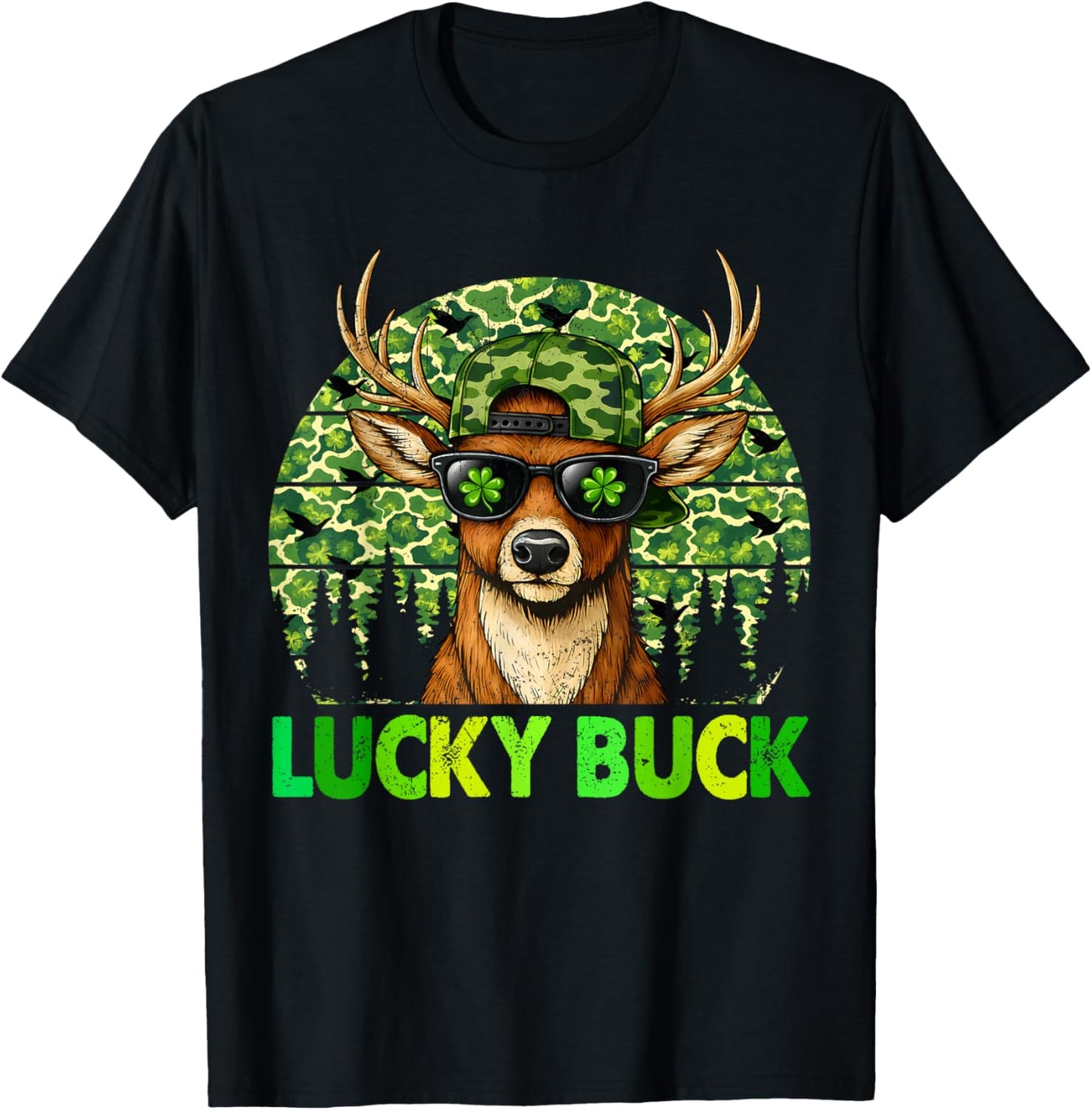 Vintage Lucky Buck Shamrock Camo Deer St Patrick Men Boy Kid T-Shirt - T-Shirt | Black