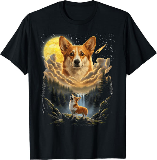 Corgi Howling to The Moon Funny Dog Graphic Vintage 90s T-Shirt - T-Shirt | Black