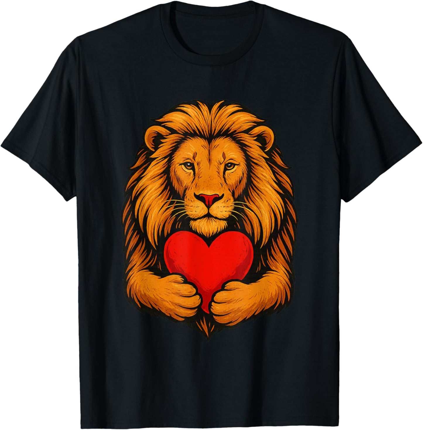 Lion Hugging Valentine Heart - Lions Valentines Day T-Shirt - T-Shirt | Black