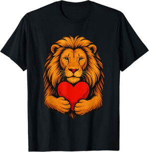 Lion Hugging Valentine Heart - Lions Valentines Day T-Shirt - T-Shirt | Black