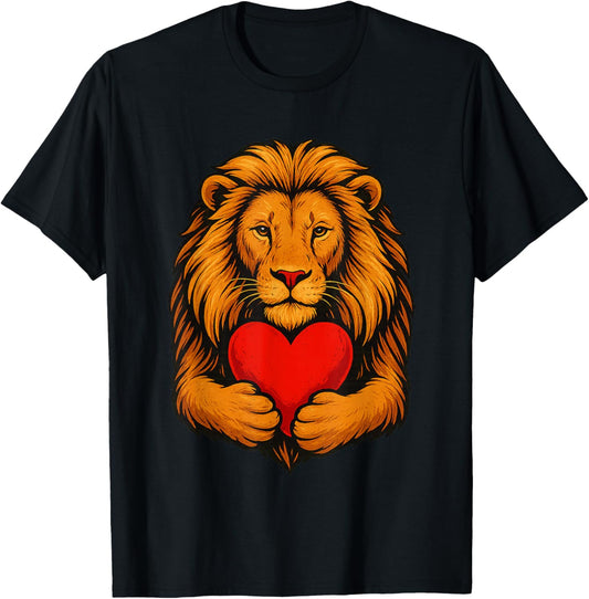 Lion Hugging Valentine Heart - Lions Valentines Day T-Shirt - T-Shirt | Black