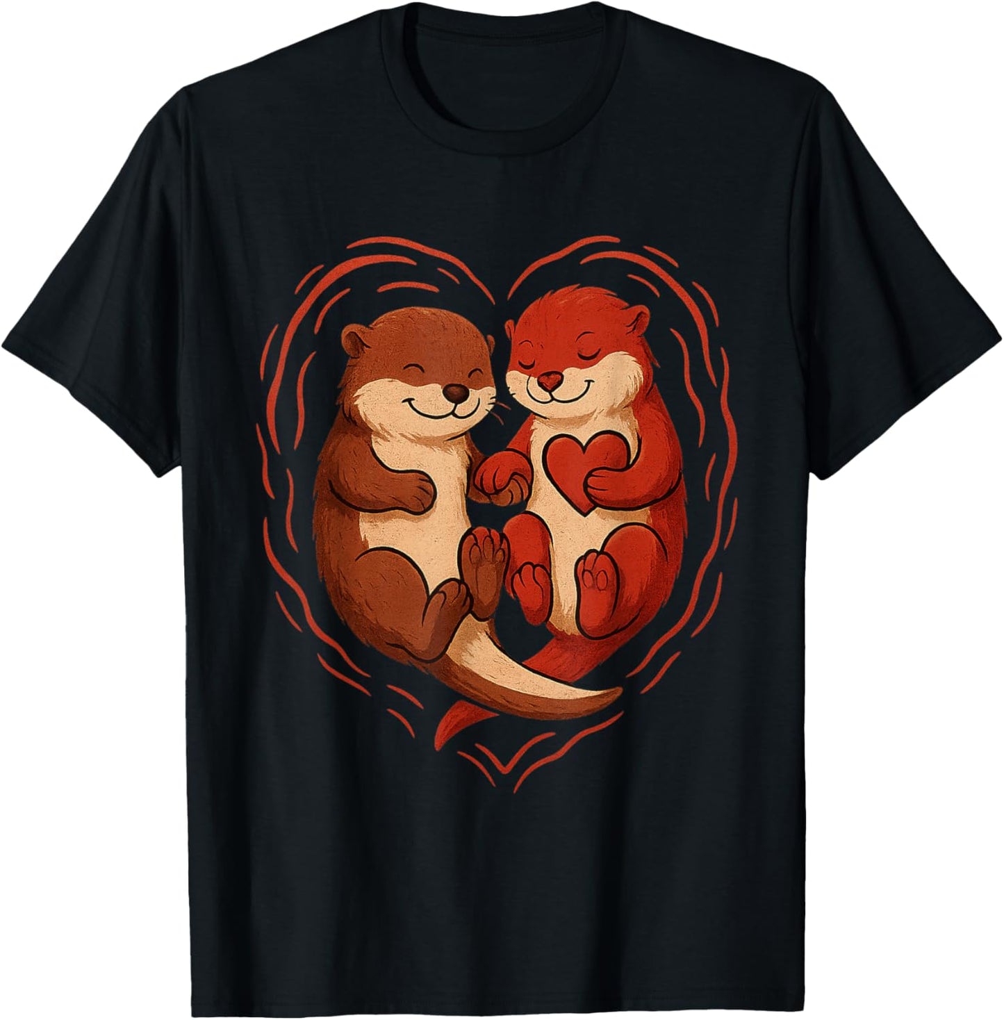 Cute Otter Valentine's Day Love Otters Holding Hands T-Shirt - T-Shirt | Black