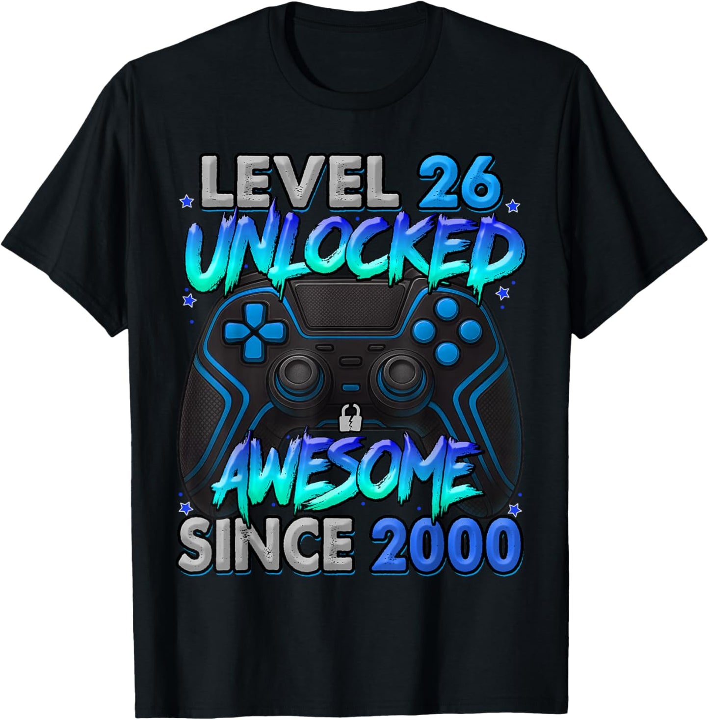 Level 26 Unlocked Awesome Since 2000 26th Birthday Gaming T-Shirt - T-Shirt | Black