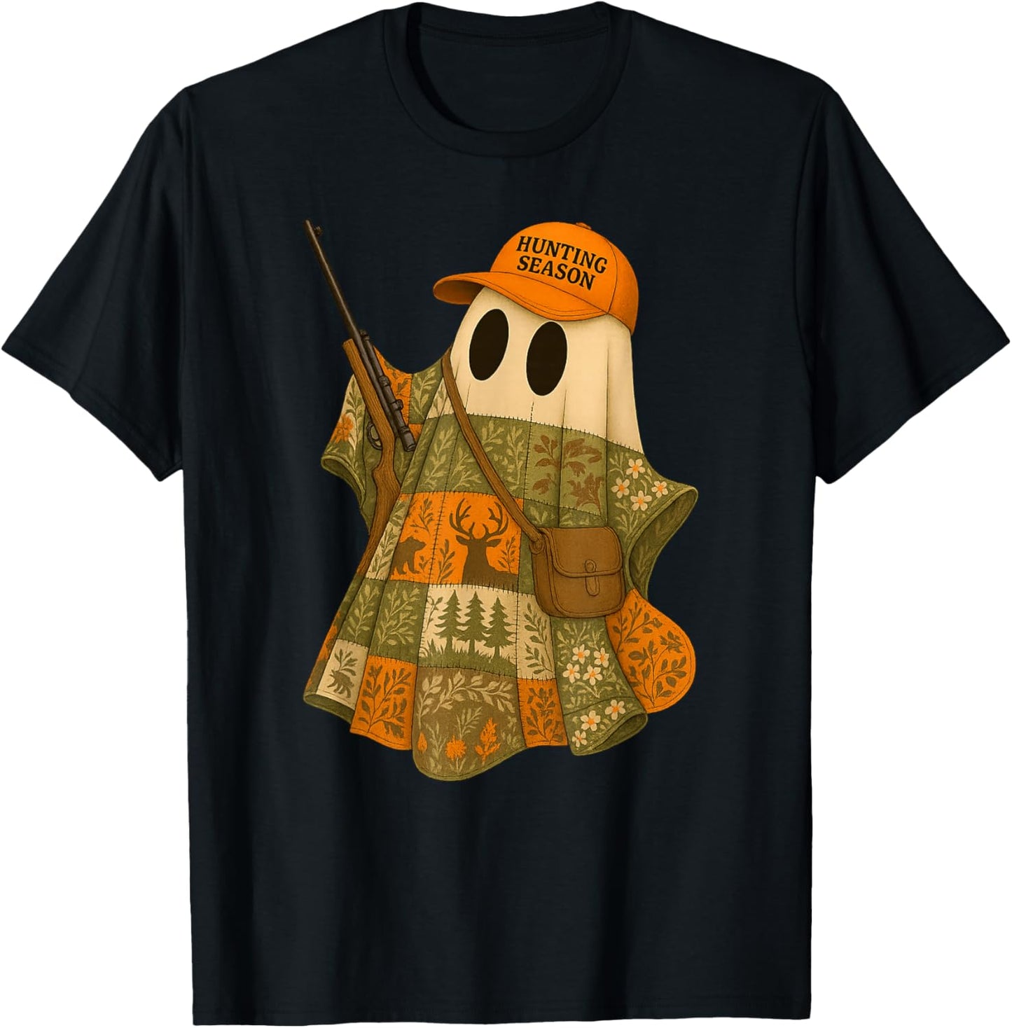 Hunting Season Camo Hunting Ghost Patchwork T-Shirt - T-Shirt | Black