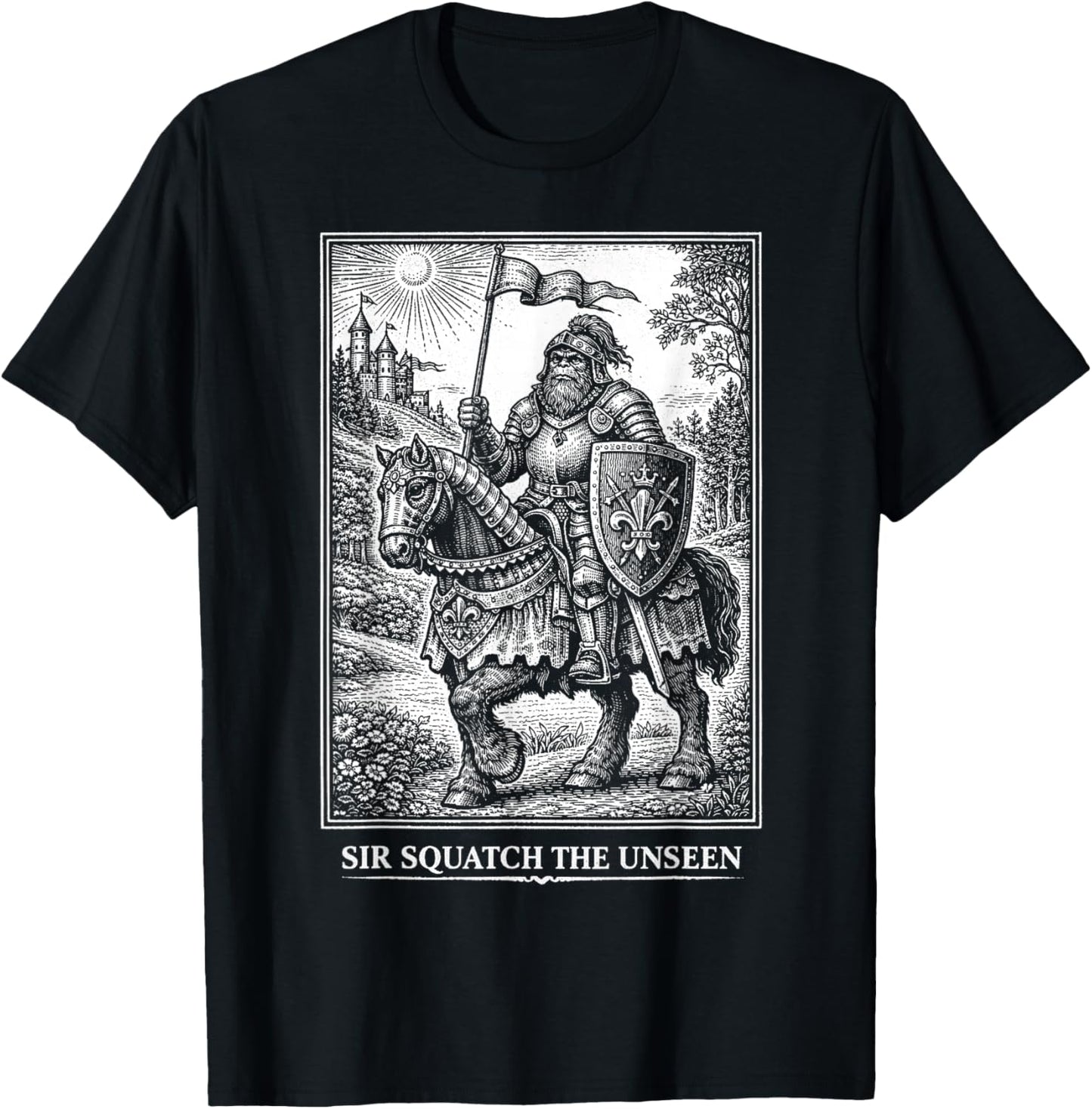 Funny Medieval Bigfoot Sasquatch Knight Fantasy Folklore T-Shirt - T-Shirt | Black