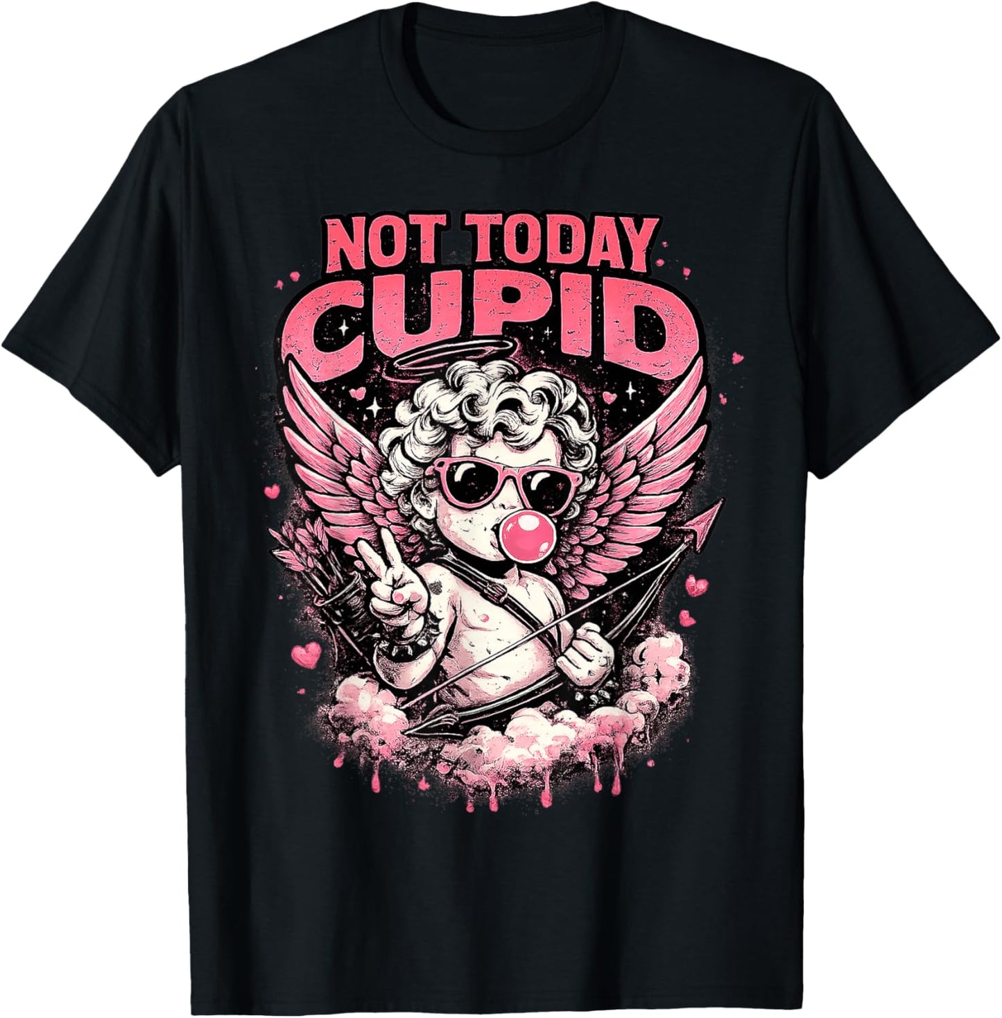 Not Today Cupid Funny Anti Valentine Graphic Gifts Men Women T-Shirt - T-Shirt | Black