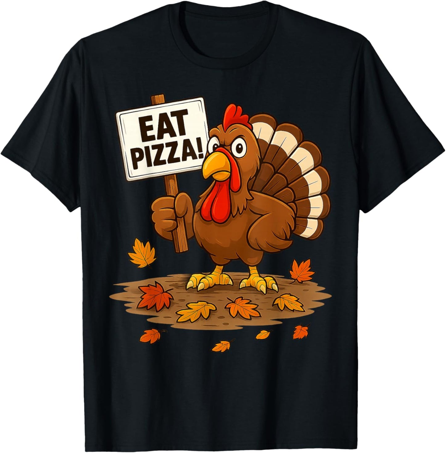 Funny Turkey Eat Pizza Thanksgiving Gifts Women Kid T-Shirt - T-Shirt | Black