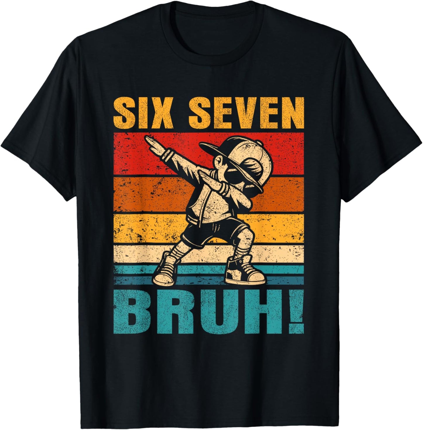 Six Seven Bruh Dabbing Boy Funny 67 Meme Gen Alpha Slang T-Shirt - T-Shirt | Black