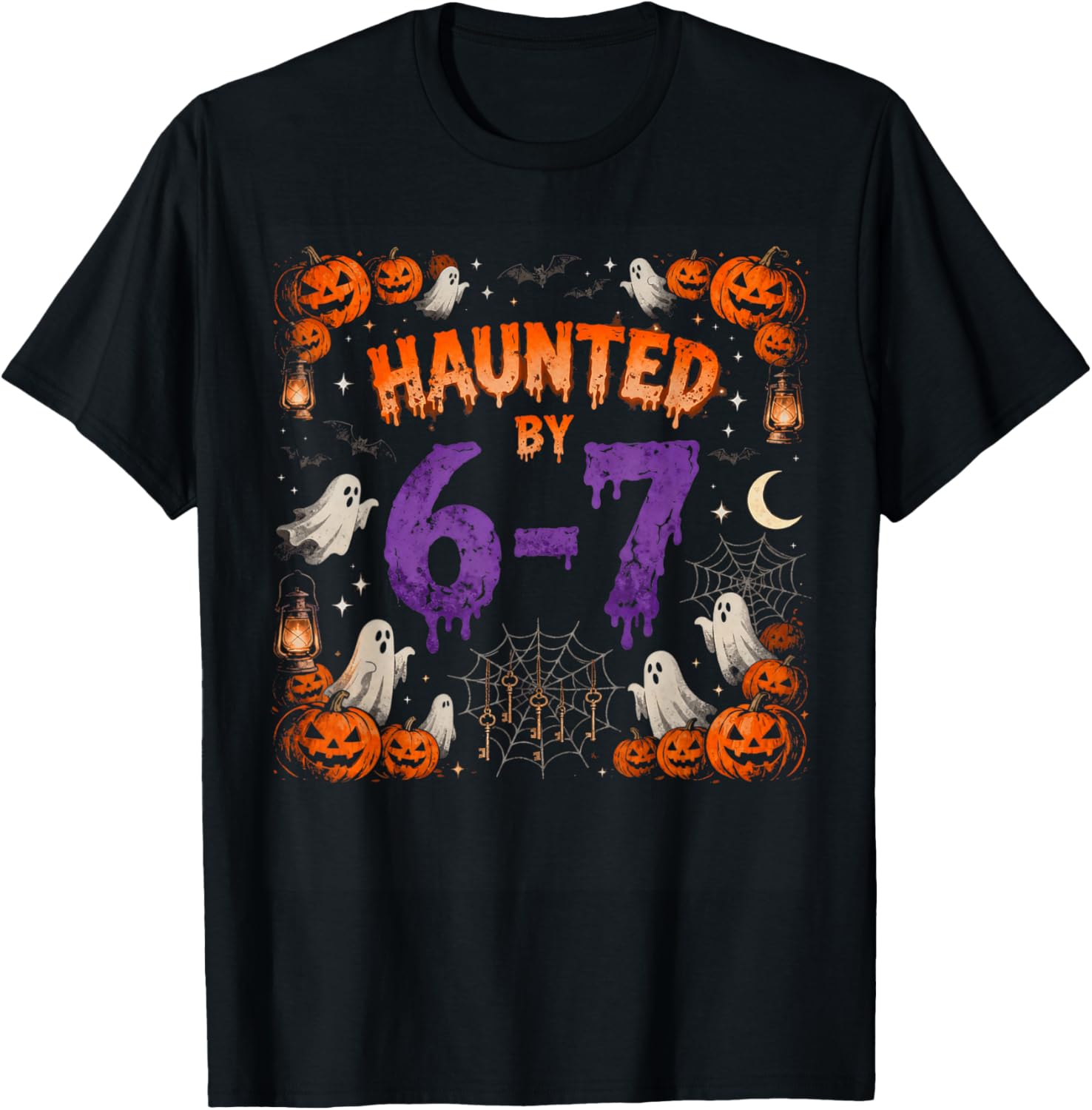 Funny Haunted by 67 Halloween Ghost Pumpkin Six Seven Meme T-Shirt - T-Shirt | Black
