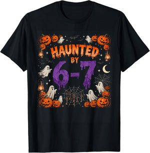 Funny Haunted by 67 Halloween Ghost Pumpkin Six Seven Meme T-Shirt - T-Shirt | Black
