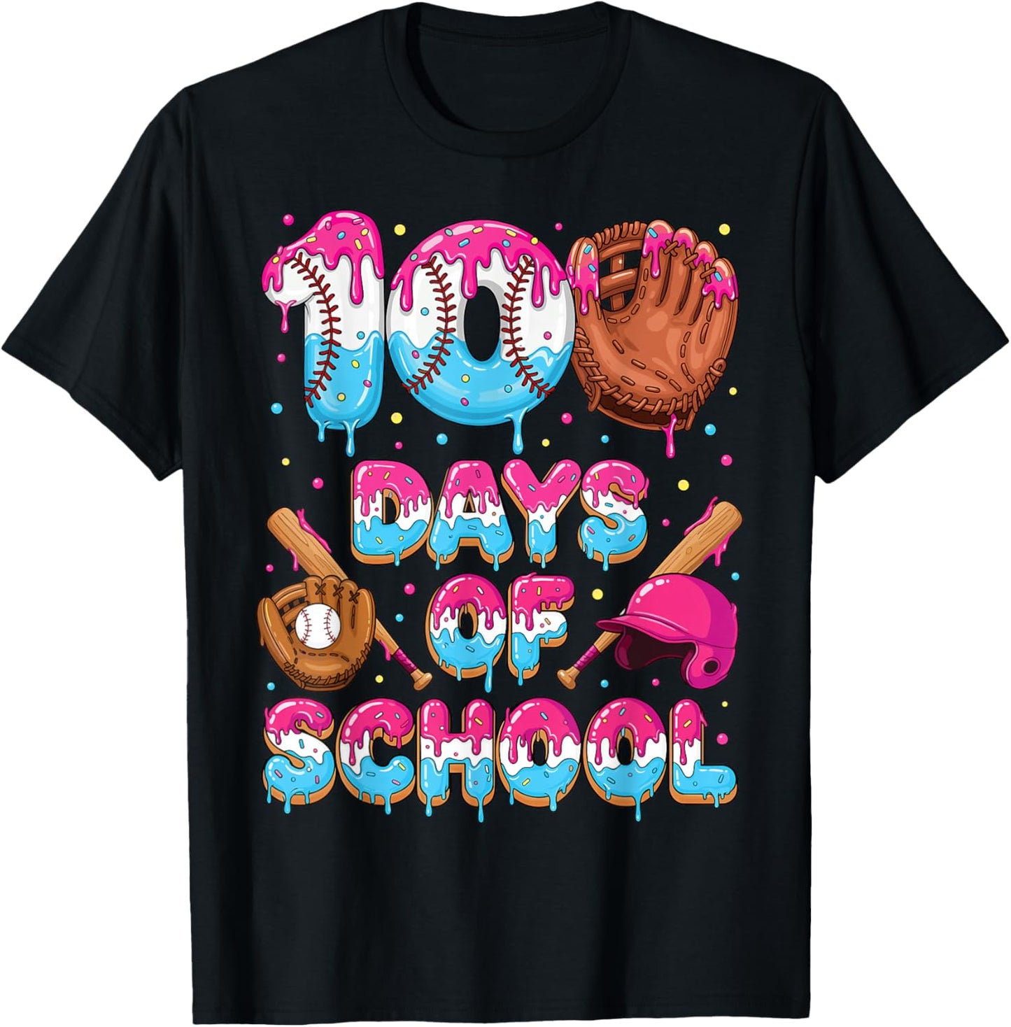 100 Days of School Baseball Donut Dripping Teacher Boys Kids T-Shirt - T-Shirt | Black