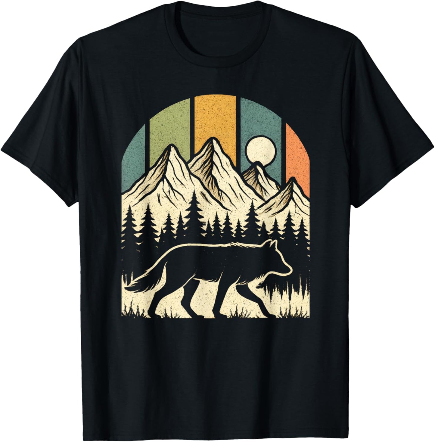 Retro Wolf Mountains Nature Outdoor Vintage T-Shirt - T-Shirt | Black