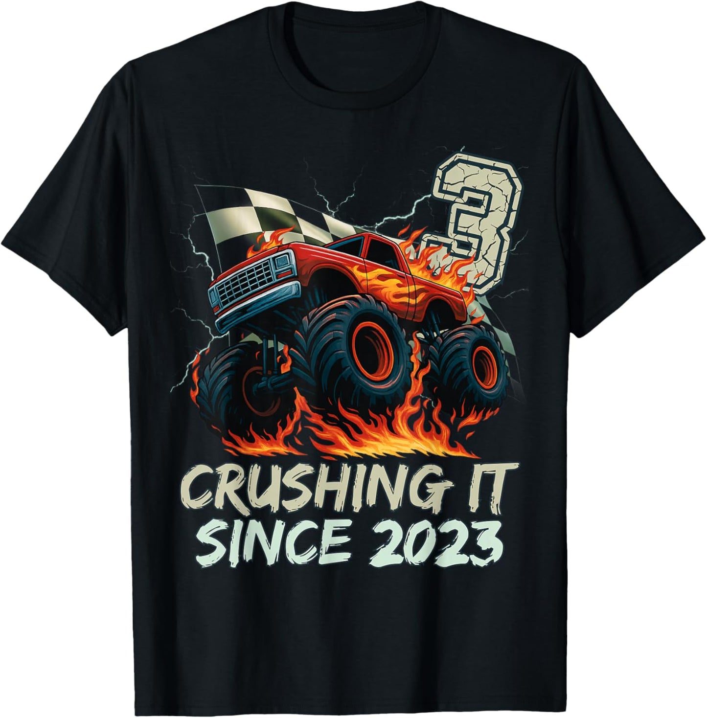 Birthday Monster Truck 3 Year Old Boys 3rd Party Born 2023 T-Shirt - T-Shirt | Black
