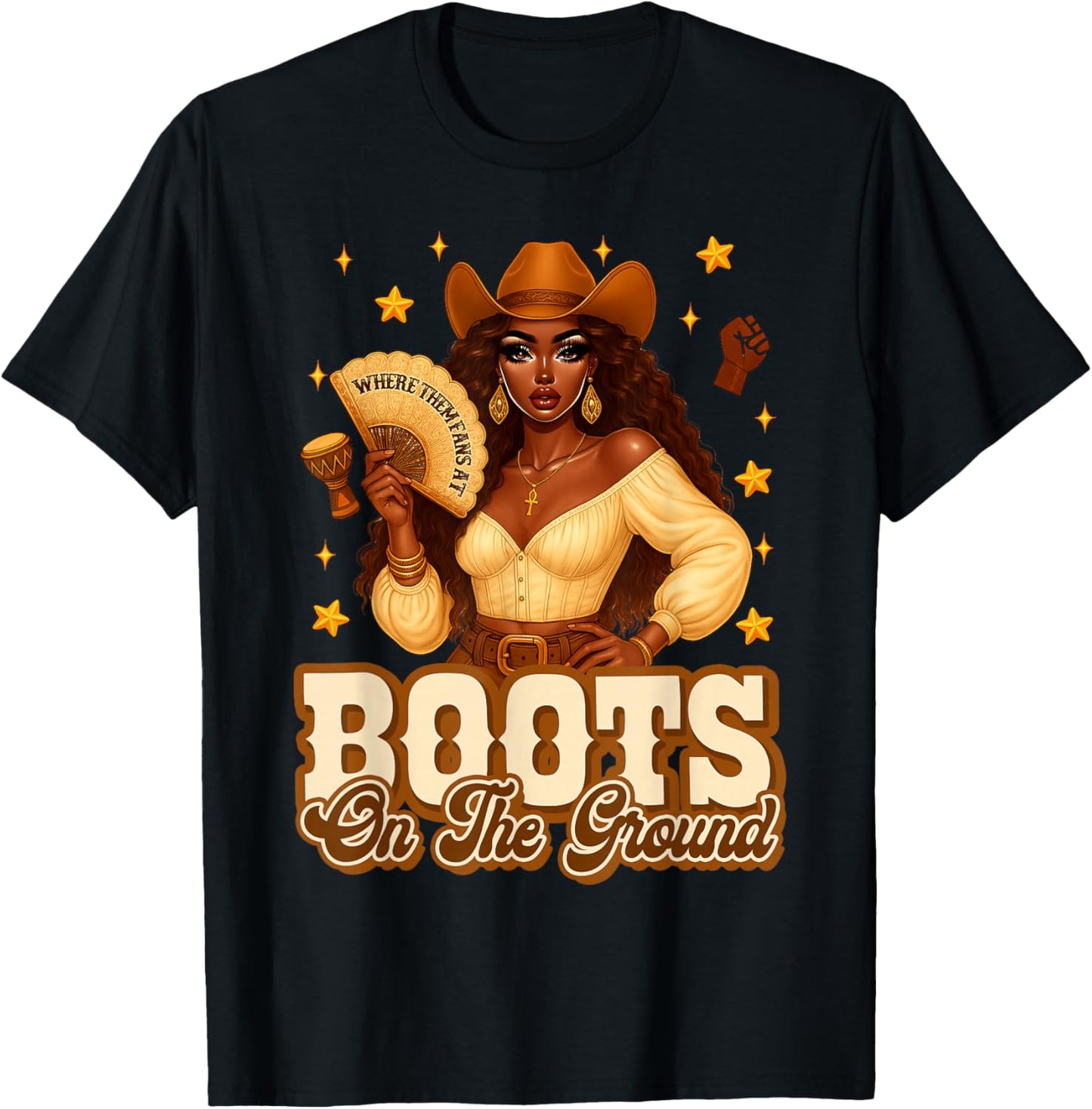Boots On The Ground Where Them Fans at Black Western Cowgirl T-Shirt - T-Shirt | Black