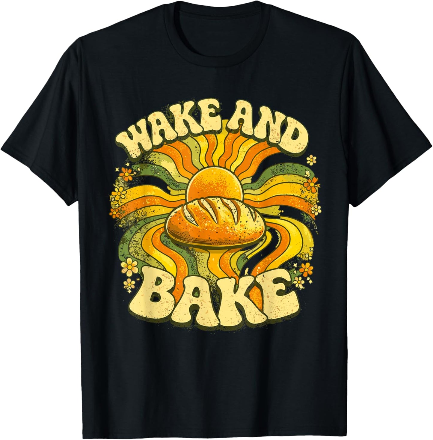 Wake and Bake Sourdough Loaf Vintage 70s Baking T-Shirt - T-Shirt | Black