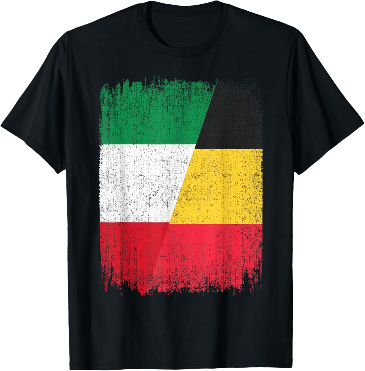 Half Italy Belgium Flag Italian Belgian Pride Roots T-Shirt - T-Shirt | Black