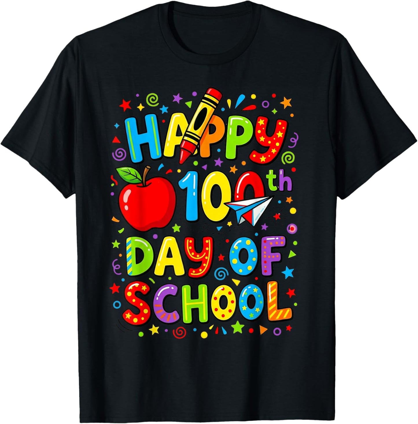 Happy 100th Day of School Cute for Kids Students Teachers T-Shirt - T-Shirt | Black