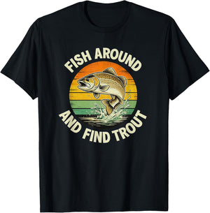 Funny Fishing Find Trout Pun and Dads T-Shirt - T-Shirt | Black