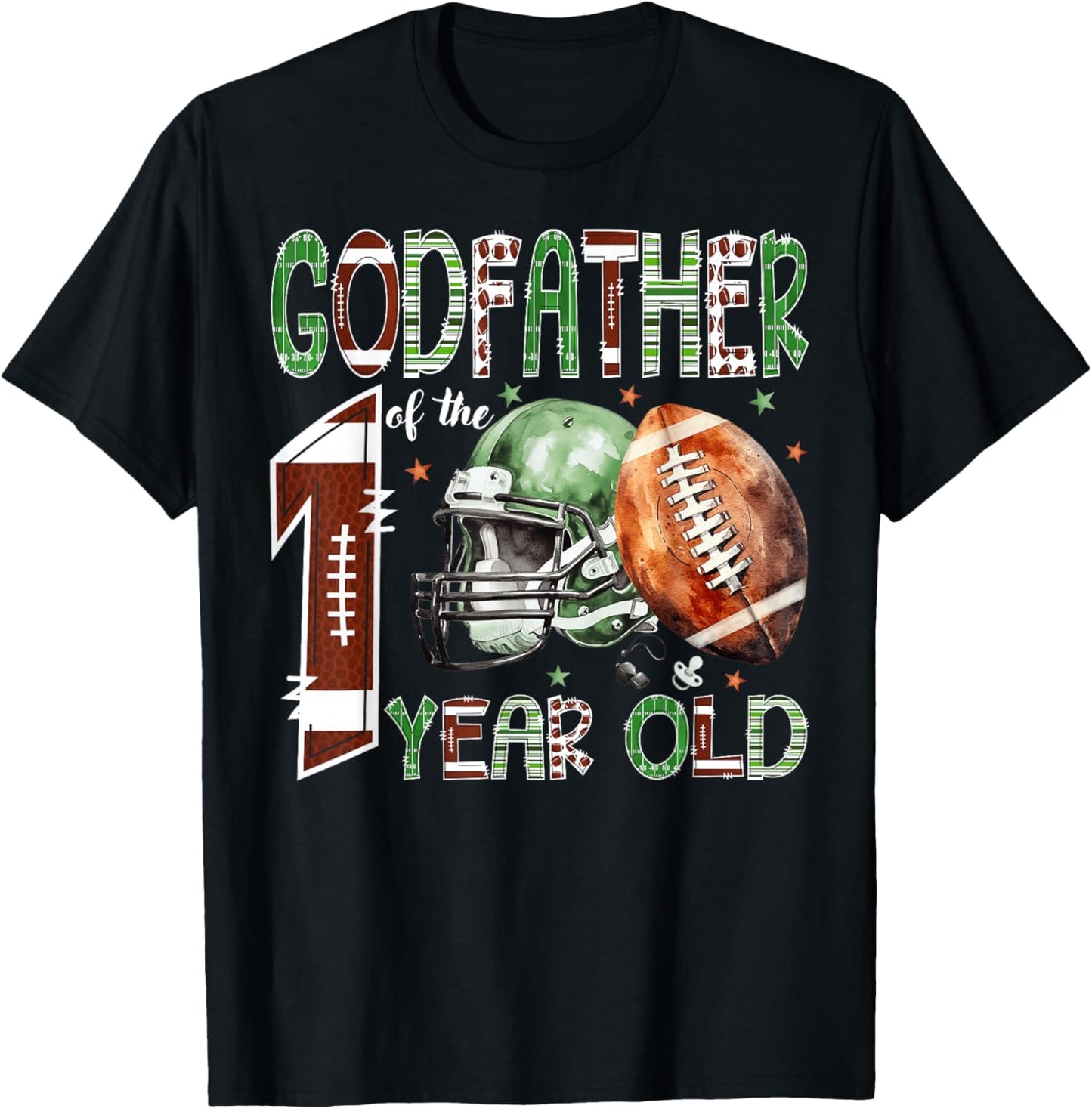 Godfather of The 1 Year Old Football Lover 1st Birthday Boy T-Shirt - T-Shirt | Black