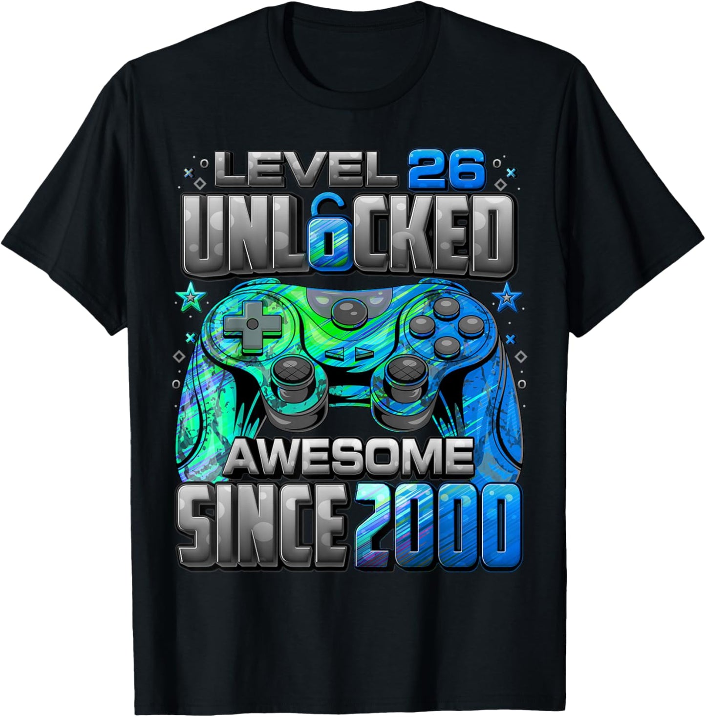 Level 26 Unlocked Awesome Since 2000 26th Birthday Gaming T-Shirt - T-Shirt | Black