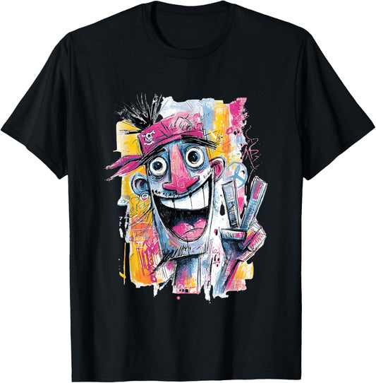 Funny Pirate Peace Graffiti Pop Character Graphic Art Face T-Shirt - T-Shirt | Black
