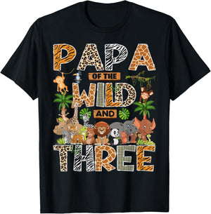 Papa of The Wild & Three 3rd Birthday Boy Safari Jungle T-Shirt - T-Shirt | Black