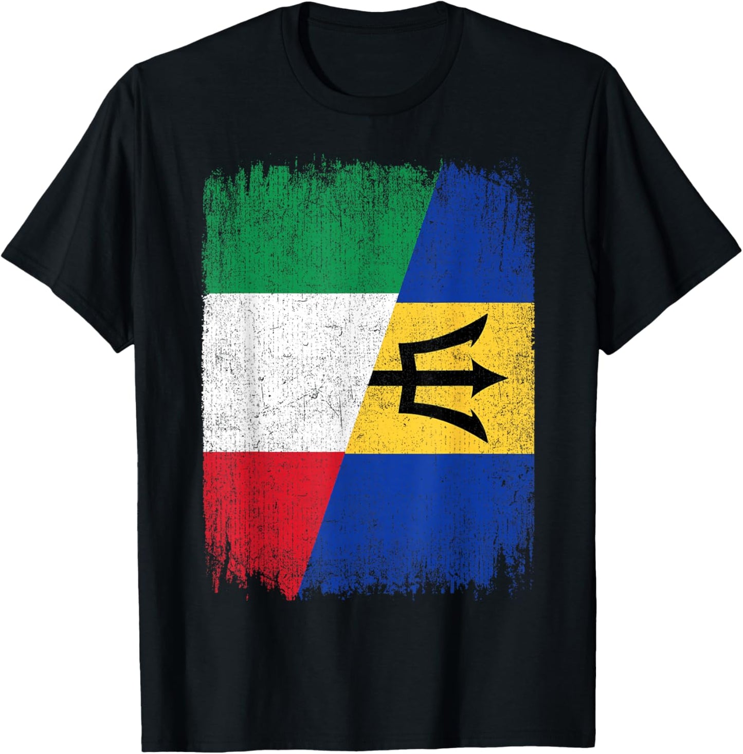 Half Italy Barbados Flag Italian Barbadian Pride Roots T-Shirt - T-Shirt | Black
