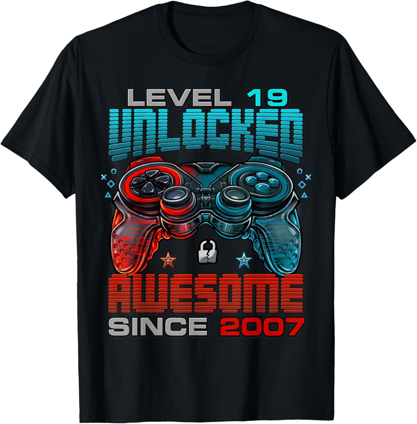 Level 19 Unlocked Awesome Since 2007 19th Birthday Gaming T-Shirt - T-Shirt | Black