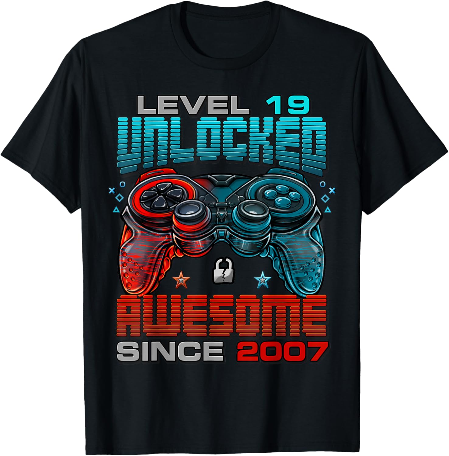 Level 19 Unlocked Awesome Since 2007 19th Birthday Gaming T-Shirt - T-Shirt | Black