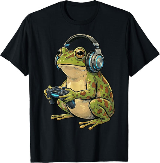 Funny Graphic Gamer Frog Video Games Gaming Frog Animals T-Shirt - T-Shirt | Black