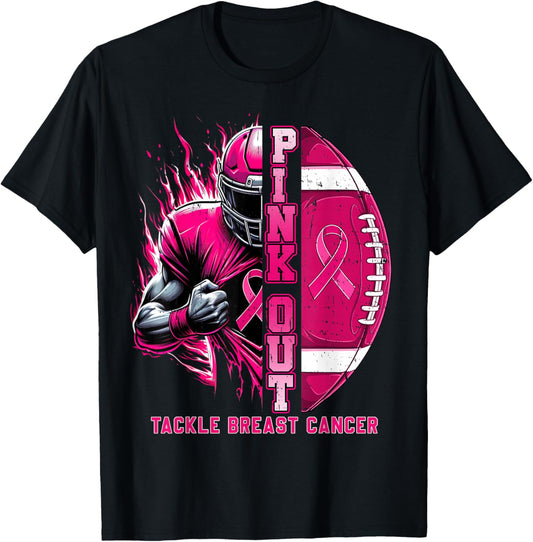 Pink Out Tackle Breast Cancer Awareness Football Men Boys T-Shirt - T-Shirt | Black