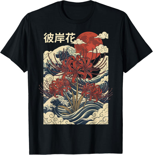 Red Spider Lily Japanese Flower Wildflower Japanese Art T-Shirt - T-Shirt | Black
