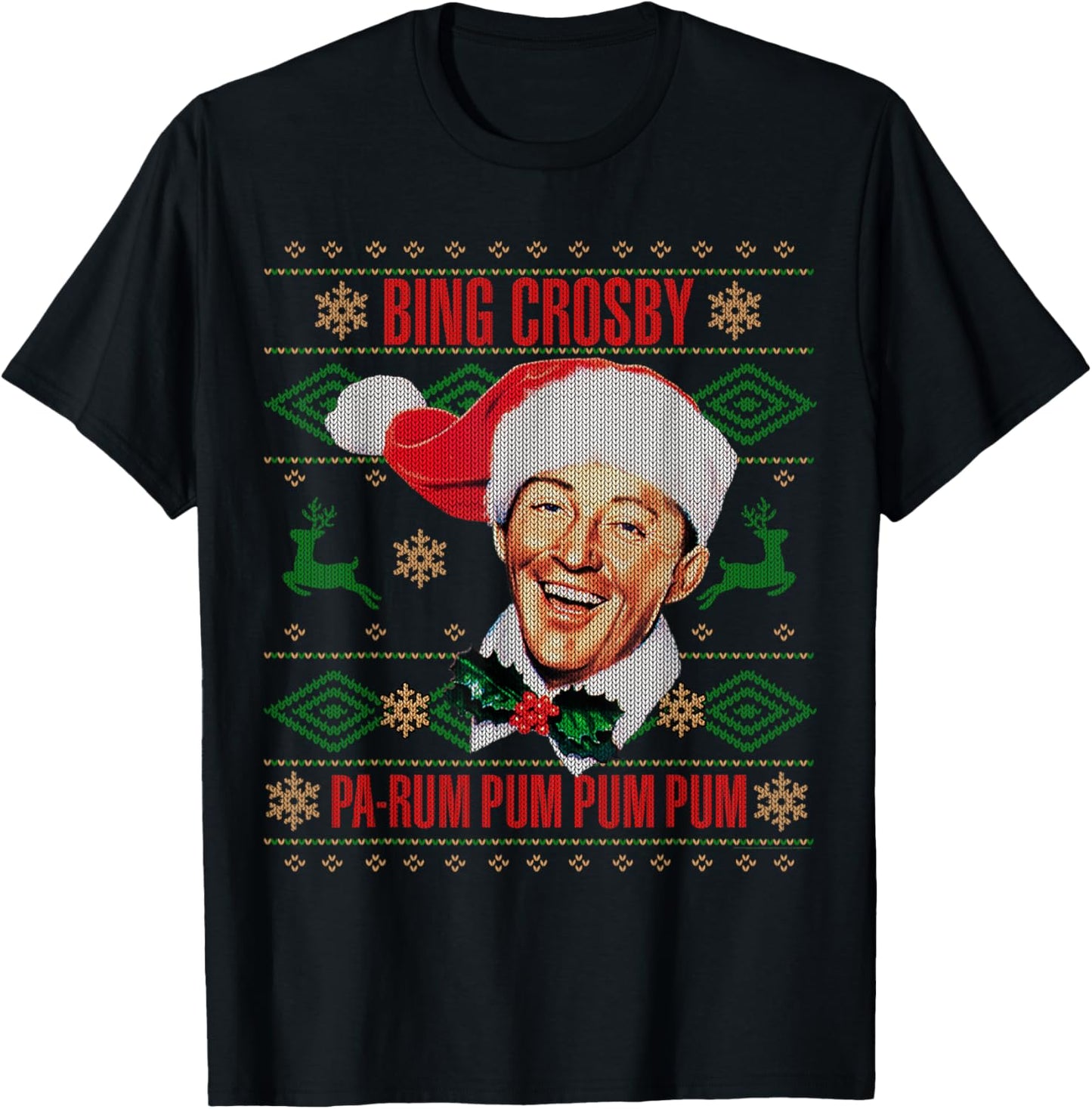 Official Bing Crosby Ugly Christmas Music T-Shirt - T-Shirt | Black