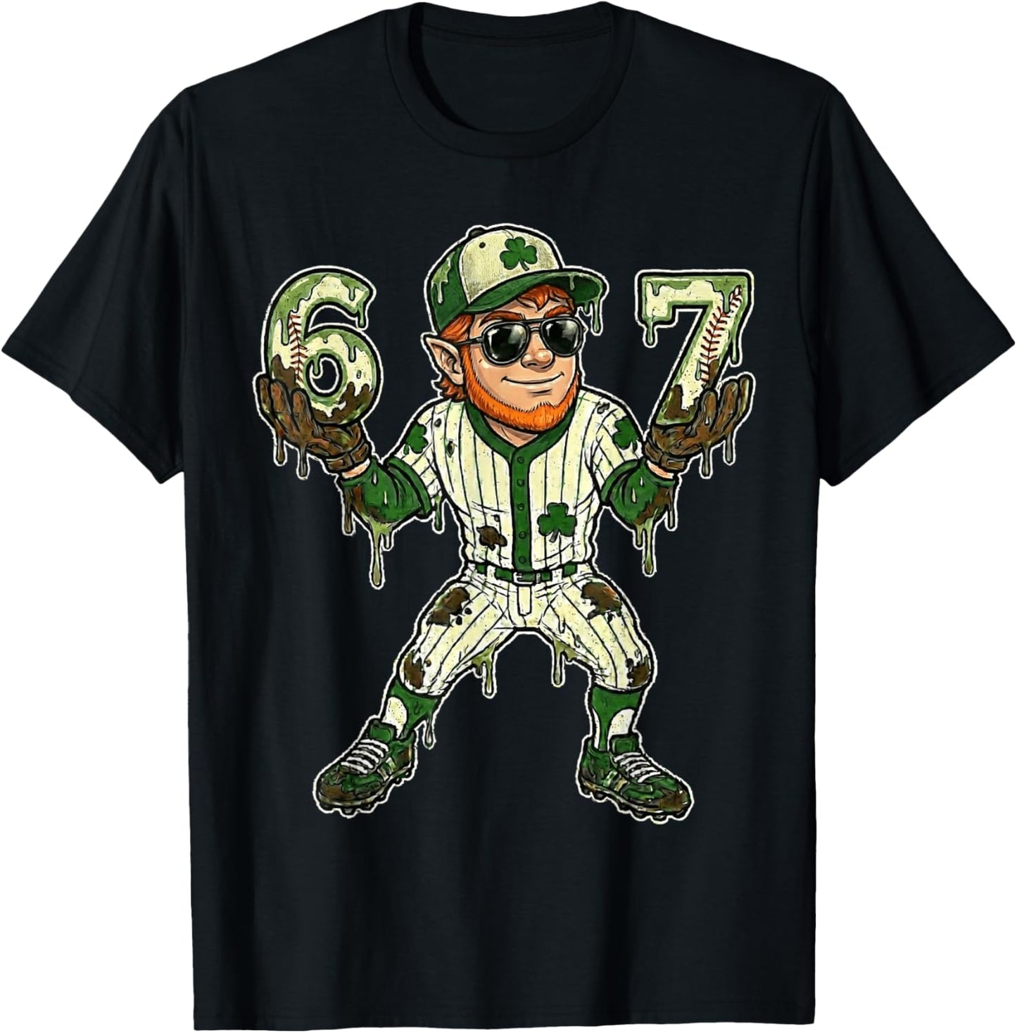 Funny St Patricks Day Leprechaun Baseball Dripping 67 Drip T-Shirt - T-Shirt | Black