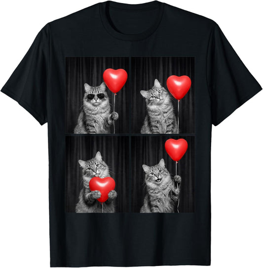Funny Cat Photobooth Kitten Lover Design Valentines T-Shirt - T-Shirt | Black