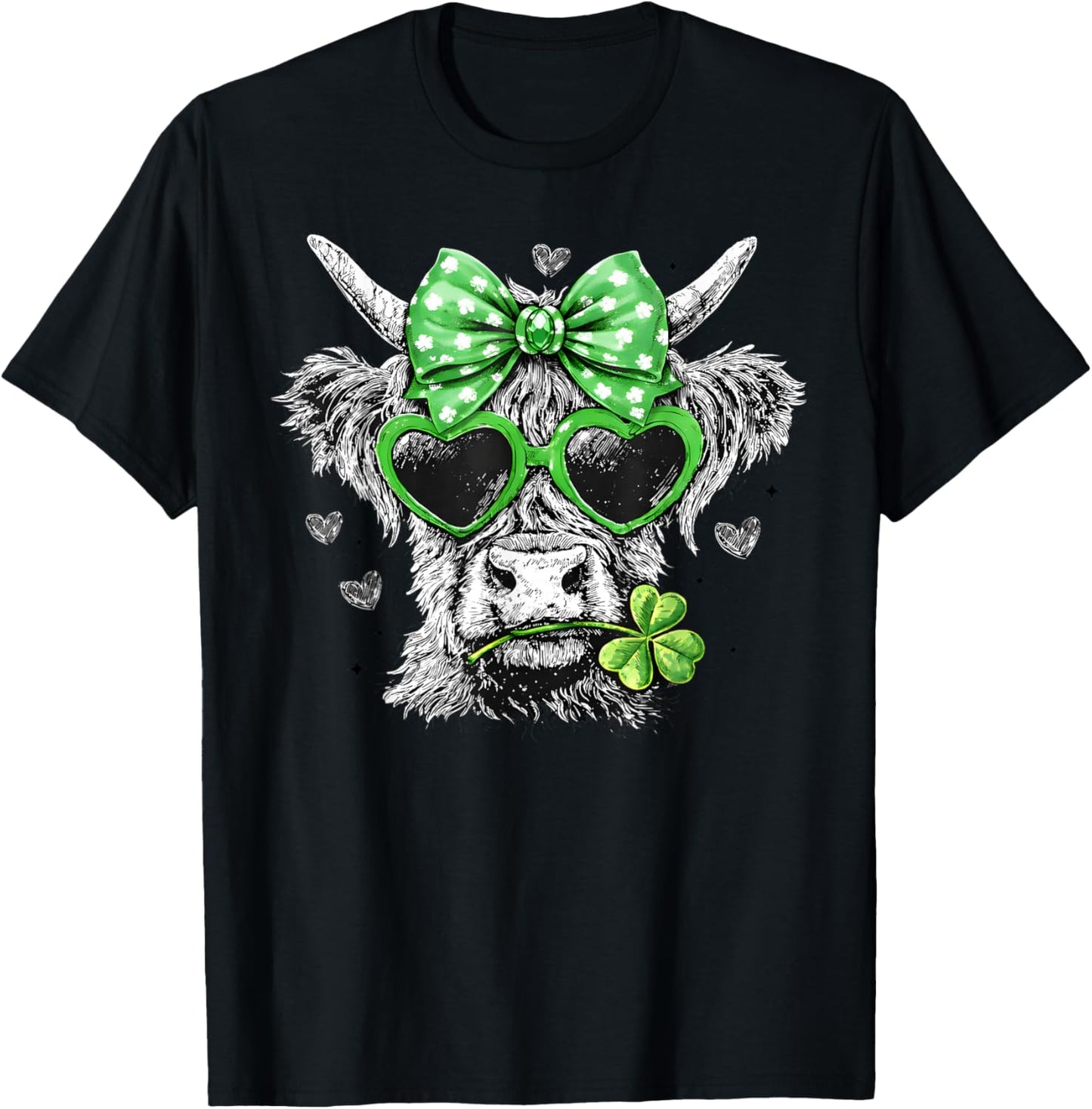 St Patricks Day Coquette Bow Highland Cow Howdy Western T-Shirt - T-Shirt | Black