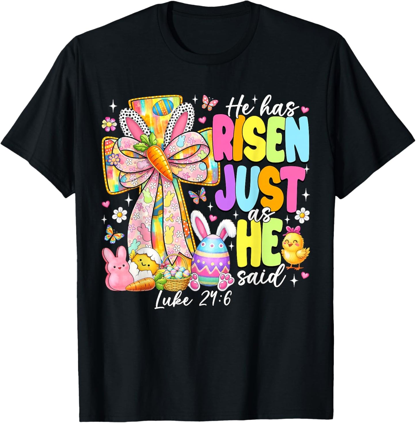 He Has Risen As He Said Bunny Cross Easter Jesus Christian T-Shirt - T-Shirt | Black