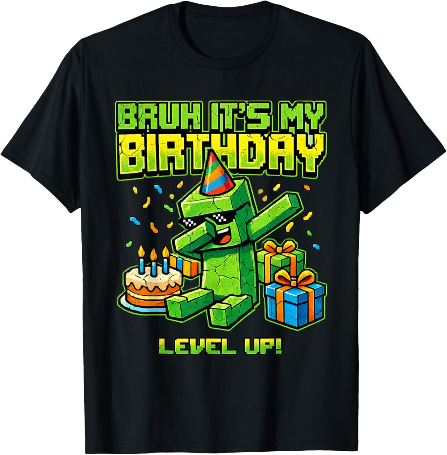 Bruh Its My Birthday Level Up Pixel Gamer Birthday Boys Kids T-Shirt - T-Shirt | Black